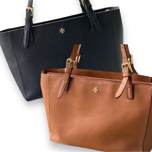 Tory Burch Black & Gold York Buckle Tote Bag Purse